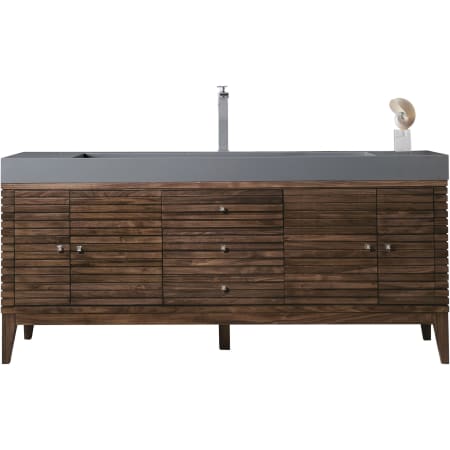 James Martin Vanities Linear 72" Single Basin Poplar Wood Vanity Set with Stone Composite Top with USB/Electrical Outlets Mid Century Walnut