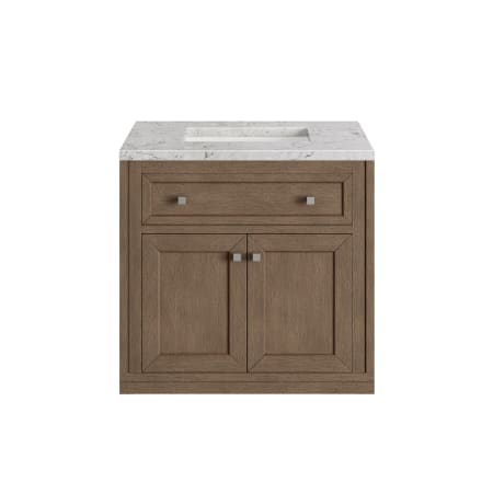 James Martin Vanities Chicago 30" Free Standing or Wall Mounted Single Basin Poplar Wood Vanity Set with 3 cm Pearl Jasmine Quartz Vanity Top and Rectangular Sink White Washed Walnut