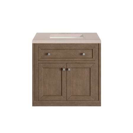 James Martin Vanities Chicago 30" Free Standing or Wall Mounted Single Basin Poplar Wood Vanity Set with 3 cm Eternal Marfil Quartz Vanity Top and Rectangular Sink White Washed Walnut