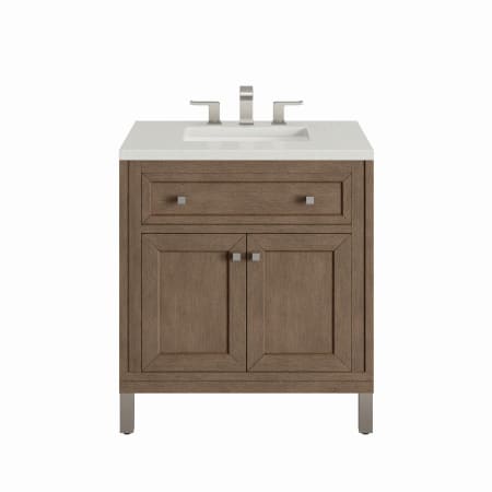 James Martin Vanities Chicago 30" Single Basin Wood Vanity Set with 3cm Lime Delight Silestone Quartz Vanity Top and Rectangular Sink Whitewashed Walnut