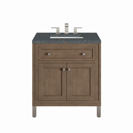 James Martin Vanities Chicago 30" Single Basin Wood Vanity Set with 3cm Parisien Bleu Silestone Quartz Vanity Top and Rectangular Sink Whitewashed Walnut