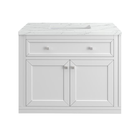 James Martin Vanities Chicago 36" Free Standing or Wall Mounted Single Basin Poplar Wood Vanity Set with 3 cm Ethereal Noctis Quartz Vanity Top and Rectangular Sink Glossy White / Brushed Nickel