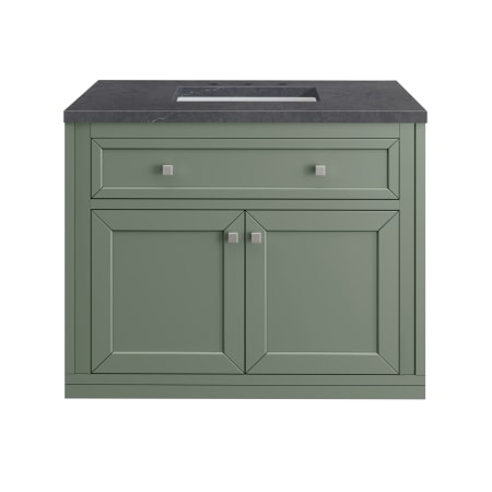 James Martin Vanities Chicago 36" Free Standing or Wall Mounted Single Basin Poplar Wood Vanity Set with 3 cm Charcoal Soapstone Quartz Vanity Top and Rectangular Sink Smokey Celadon / Brushed Nickel