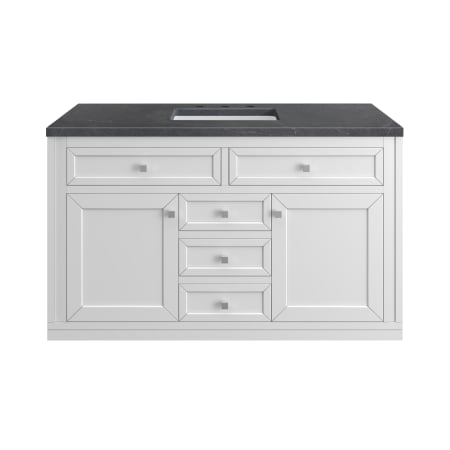 James Martin Vanities Chicago 48" Free Standing or Wall Mounted Single Basin Poplar Wood Vanity Set with 3 cm Charcoal Soapstone Quartz Vanity Top and Rectangular Sink Glossy White / Brushed Nickel