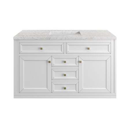 James Martin Vanities Chicago 48" Free Standing or Wall Mounted Single Basin Poplar Wood Vanity Set with 3 cm Pearl Jasmine Quartz Vanity Top and Rectangular Sink Glossy White