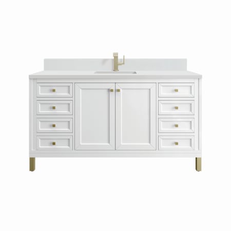 James Martin Vanities Chicago 60" Single Basin Wood Vanity Set with 3cm White Zeus Silestone Quartz Vanity Top, Backsplash and Rectangular Sink Glossy White