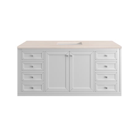 James Martin Vanities Chicago 60" Free Standing or Wall Mounted Single Basin Poplar Wood Vanity Set with 3 cm Eternal Marfil Quartz Vanity Top and Rectangular Sink Glossy White / Brushed Nickel