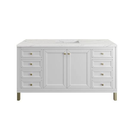 James Martin Vanities Chicago 60" Free Standing or Wall Mounted Single Basin Poplar Wood Vanity Set with 3 cm Ethereal Noctis Quartz Vanity Top and Rectangular Sink Glossy White