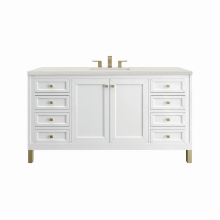 James Martin Vanities Chicago 60" Single Basin Wood Vanity Set with 3cm Lime Delight Silestone Quartz Vanity Top and Rectangular Sink Glossy White
