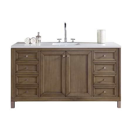 James Martin Vanities Chicago 60" Single Basin Poplar Wood Vanity Set with 3cm White Zeus Quartz Vanity Top and Rectangular Sink Whitewashed Walnut