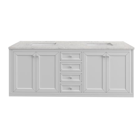 James Martin Vanities Chicago 72" Free Standing or Wall Mounted Double Basin Poplar Wood Vanity Set with 3 cm Pearl Jasmine Quartz Vanity Top and Rectangular Sinks Glossy White / Brushed Nickel