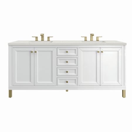 James Martin Vanities Chicago 72" Double Basin Wood Vanity Set with 3cm Lime Delight Silestone Quartz Vanity Top and Rectangular Sinks Glossy White