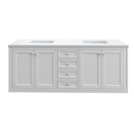 James Martin Vanities Chicago 72" Free Standing Double Basin Vanity Set with Wood Cabinet and 3cm Quartz Vanity Top Glossy White / Brushed Nickel