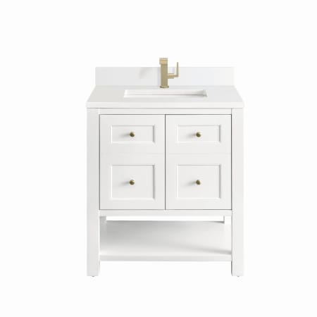 James Martin Vanities Breckenridge 30" Free Standing Single Basin Poplar Wood Vanity Set with Quartz Top and Rectangular Sink Bright White