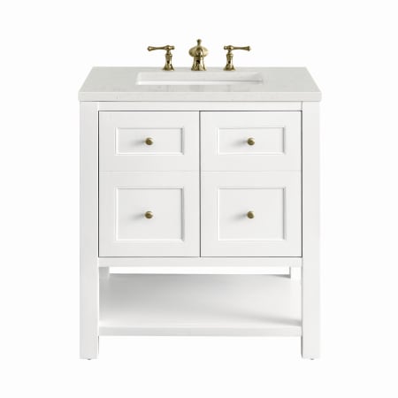 James Martin Vanities Breckenridge 30" Free Standing Single Basin Poplar Wood Vanity Set with Quartz Top and Rectangular Sink Bright White