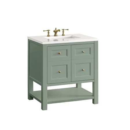 James Martin Vanities Breckenridge 30" Free Standing Single Basin Poplar Wood Vanity Set with Quartz Top and Rectangular Sink Smokey Celadon
