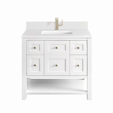 James Martin Vanities Breckenridge 36" Free Standing Single Basin Poplar Wood Vanity Set with Quartz Top and Rectangular Sink Bright White