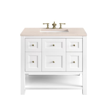 James Martin Vanities Breckenridge 36" Single Basin Wood Vanity Set with 3cm Eternal Marfil Silestone Quartz Vanity Top and Rectangular Sink - 8" Faucet Centers Bright White