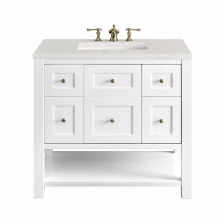 James Martin Vanities Breckenridge 36" Free Standing Single Basin Poplar Wood Vanity Set with Quartz Top and Rectangular Sink Bright White