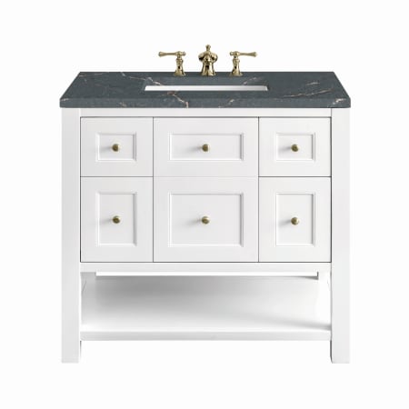 James Martin Vanities Breckenridge 36" Free Standing Single Basin Poplar Wood Vanity Set with Quartz Top and Rectangular Sink Bright White