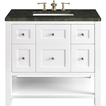James Martin Vanities Breckenridge 36" Free Standing Single Basin Hardwood Vanity Set with Solid Surface Top, Rectangular Sink, USB Port(s), and Electrical Outlet(s) Bright White