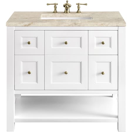 James Martin Vanities Breckenridge 36" Free Standing Single Basin Hardwood Vanity Set with Solid Surface Top, Rectangular Sink, USB Port(s), and Electrical Outlet(s) Bright White