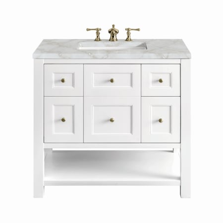 James Martin Vanities Breckenridge 36" Free Standing Single Basin Poplar Wood Vanity Set with Quartz Top and Rectangular Sink Bright White