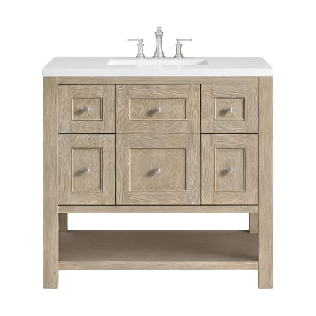 James Martin Vanities Breckenridge 36" Free Standing Single Basin Poplar Wood Vanity Set with Quartz Top and Rectangular Sink Whitewashed Oak