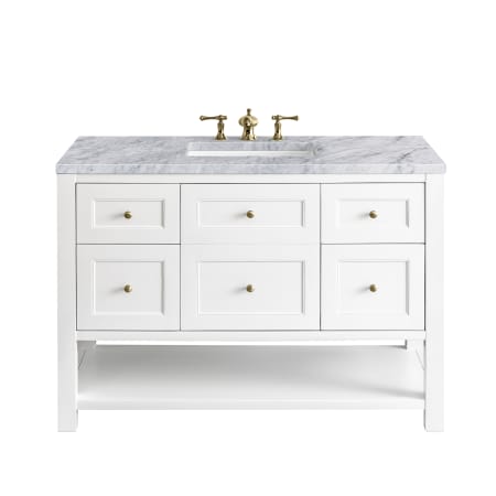 James Martin Vanities Breckenridge 48" Free Standing Single Basin Poplar Wood Vanity Set with Marble Top and Rectangular Sink Bright White