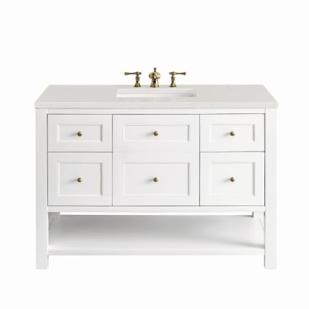 James Martin Vanities Breckenridge 48" Free Standing Single Basin Poplar Wood Vanity Set with Quartz Top and Rectangular Sink Bright White