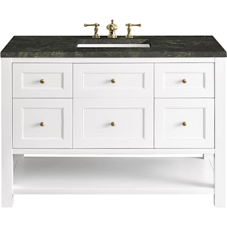 James Martin Vanities Breckenridge 48" Free Standing Single Basin Hardwood Vanity Set with Solid Surface Top, Rectangular Sink, USB Port(s), and Electrical Outlet(s) Bright White