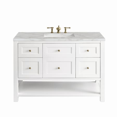 James Martin Vanities Breckenridge 48" Free Standing Single Basin Poplar Wood Vanity Set with Quartz Top and Rectangular Sink Bright White
