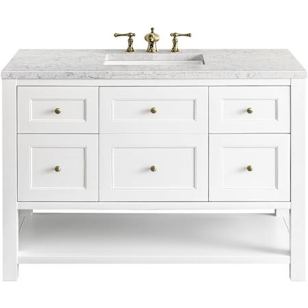 James Martin Vanities Breckenridge 48" Free Standing Single Basin Hardwood Vanity Set with Eternal Jasmine Pearl Stone Composite Top, Rectangular SinkFreePower Bright White