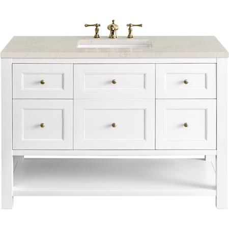 James Martin Vanities Breckenridge 48" Free Standing Single Basin Hardwood Vanity Set with Stone Composite Top, Rectangular Sink, USB Port(s), and Electrical Outlet(s) Bright White