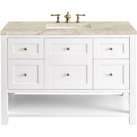 James Martin Vanities Breckenridge 48" Free Standing Single Basin Hardwood Vanity Set with Solid Surface Top, Rectangular Sink, USB Port(s), and Electrical Outlet(s) Bright White