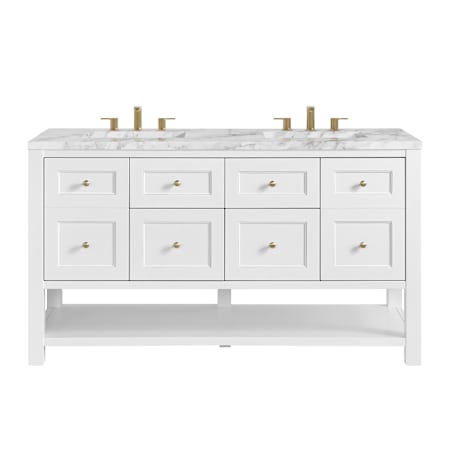 James Martin Vanities Breckenridge 60" Free Standing Double Basin Poplar Wood Vanity Set with Marble Top and Rectangular Sinks Bright White