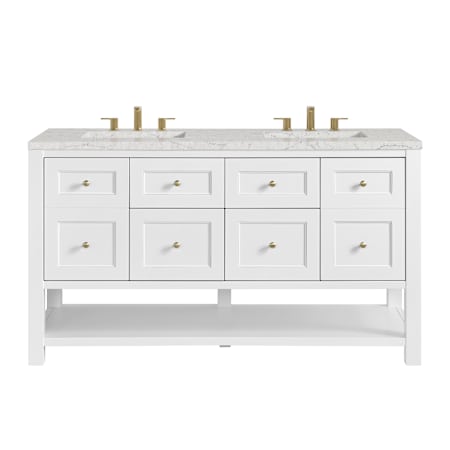 James Martin Vanities Breckenridge 60" Free Standing Double Basin Poplar Wood Vanity Set with Quartz Top and Rectangular Sinks Bright White