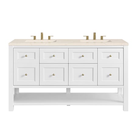 James Martin Vanities Breckenridge 60" Free Standing Double Basin Poplar Wood Vanity Set with Quartz Top and Rectangular Sinks Bright White