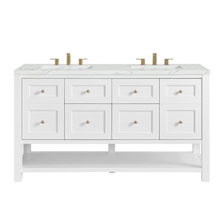 James Martin Vanities Breckenridge 60" Free Standing Double Basin Poplar Wood Vanity Set with Quartz Top and Rectangular Sinks Bright White
