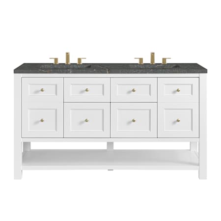 James Martin Vanities Breckenridge 60" Free Standing Double Basin Poplar Wood Vanity Set with Quartz Top and Rectangular Sinks Bright White