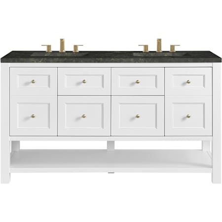 James Martin Vanities Breckenridge 60" Free Standing Double Basin Vanity Set with Solid Surface Top, Rectangular Sinks, USB Port(s), and Electrical Outlet(s) Bright White
