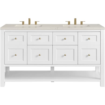 James Martin Vanities Breckenridge 60" Free Standing Double Basin Vanity Set with Stone Composite Top, Rectangular Sinks, USB Port(s), and Electrical Outlet(s) Bright White