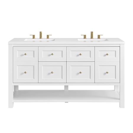 James Martin Vanities Breckenridge 60" Free Standing Double Basin Poplar Wood Vanity Set with Quartz Top and Rectangular Sinks Bright White