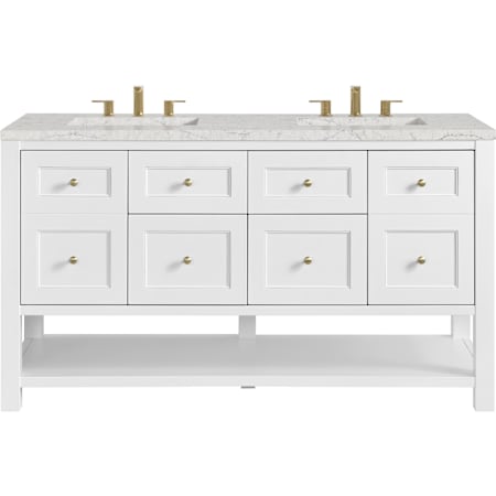 James Martin Vanities Breckenridge 60" Free Standing Double Basin Vanity Set with Eternal Jasmine Pearl Quartz Stone Composite Top, Rectangular Sinks, and FreePower Bright White