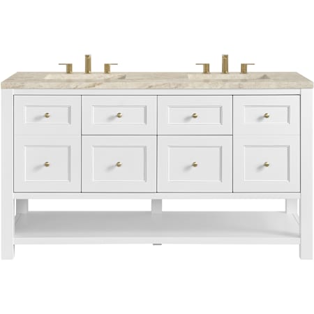 James Martin Vanities Breckenridge 60" Free Standing Double Basin Vanity Set with Solid Surface Top, Rectangular Sinks, USB Port(s), and Electrical Outlet(s) Bright White