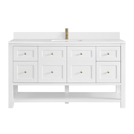James Martin Vanities Breckenridge 60" Free Standing Single Basin Poplar Wood Vanity Set with Quartz Top and Rectangular Sink Bright White