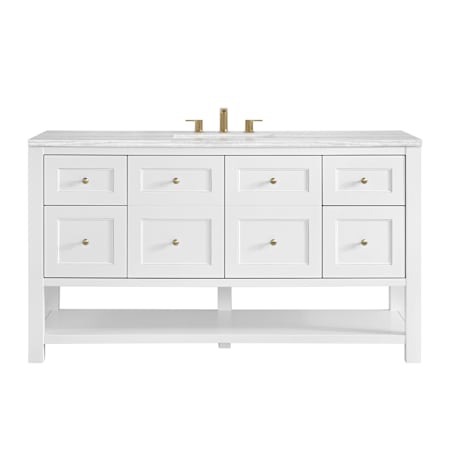 James Martin Vanities Breckenridge 60" Free Standing Single Basin Poplar Wood Vanity Set with Solid Surface Top and Rectangular Sink Bright White