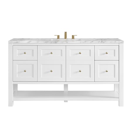 James Martin Vanities Breckenridge 60" Free Standing Single Basin Poplar Wood Vanity Set with Marble Top and Rectangular Sink Bright White