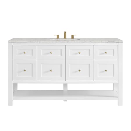 James Martin Vanities Breckenridge 60" Free Standing Single Basin Poplar Wood Vanity Set with Quartz Top and Rectangular Sink Bright White