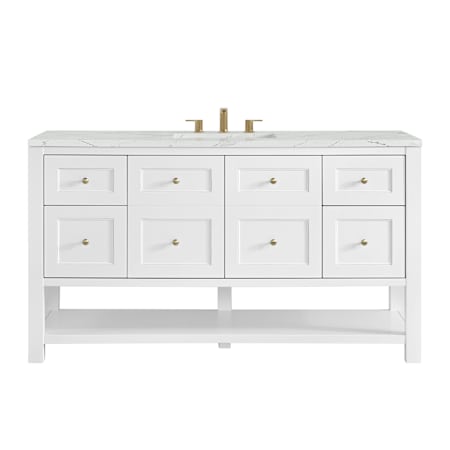 James Martin Vanities Breckenridge 60" Free Standing Single Basin Poplar Wood Vanity Set with Quartz Top and Rectangular Sink Bright White